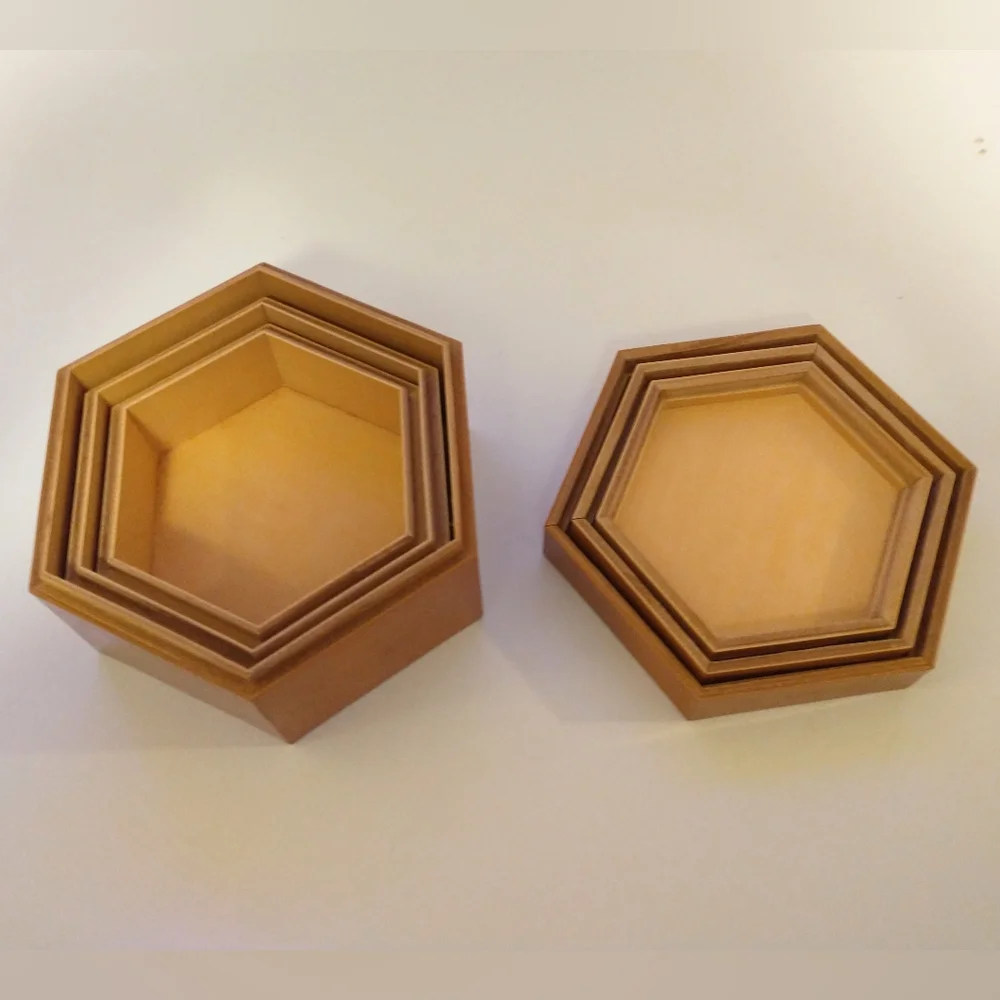 Vintage Chinese bamboo nesting hexagon boxes birds mid-century Asian Set Of 3